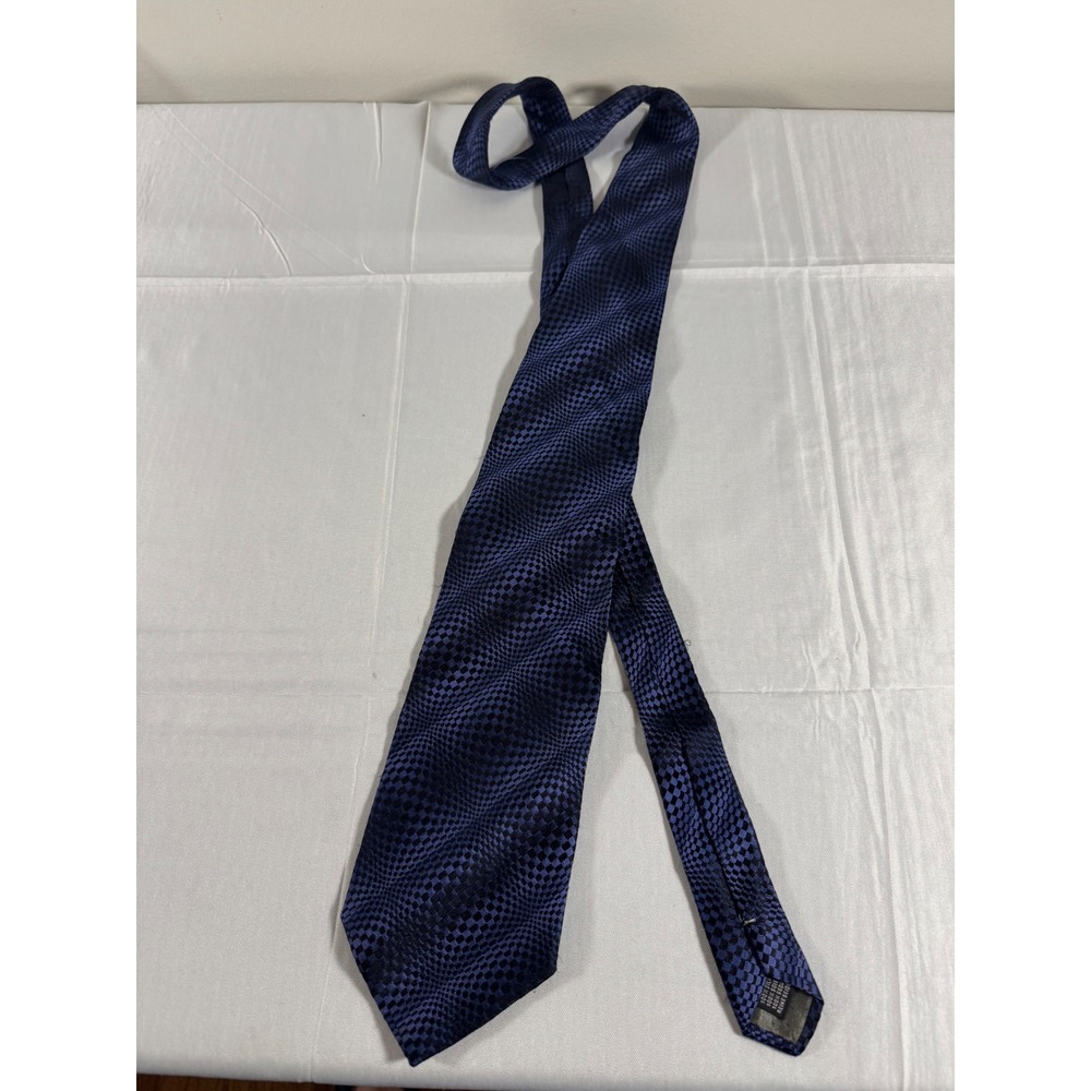 Michelangelo Italy Mens Silk Necktie Blue Black Optical Illusion Checkered Tie